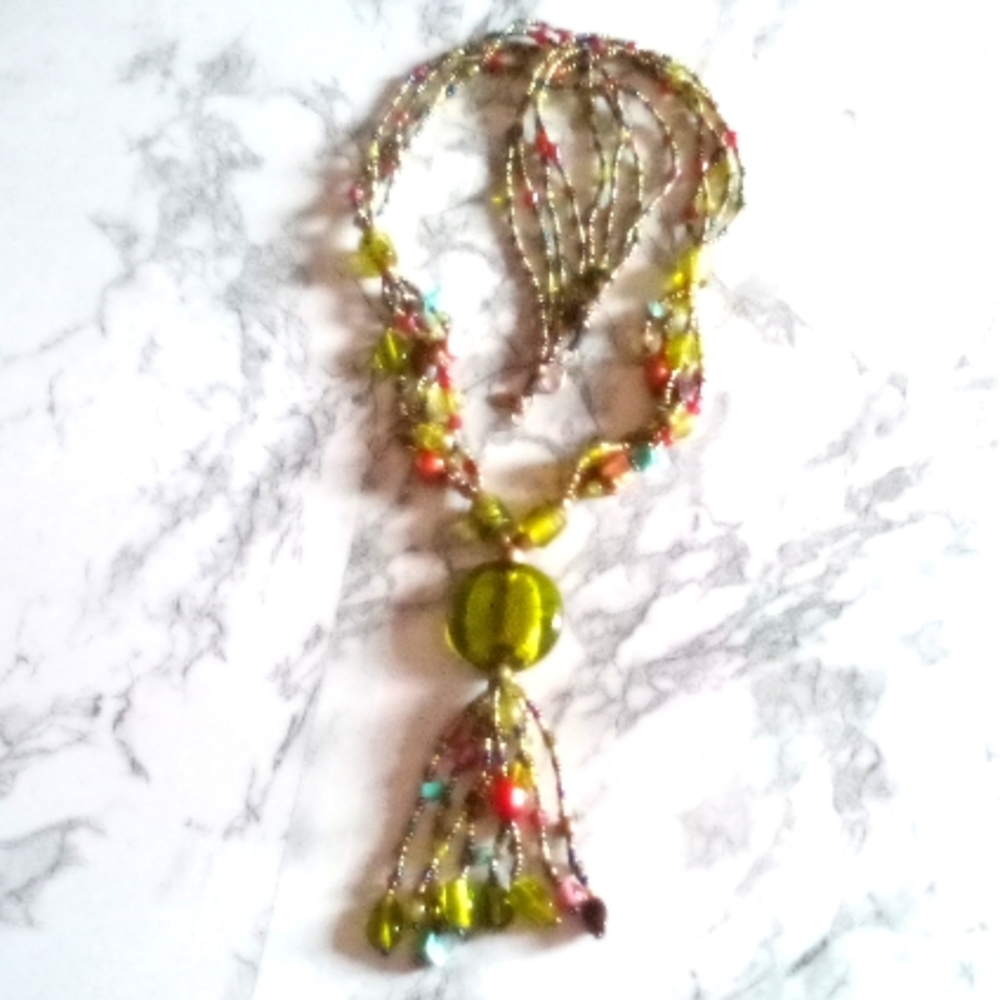 Vtg Artian Statement Guardian Multi-Strand Venetian Art Glass Tassel Necklace